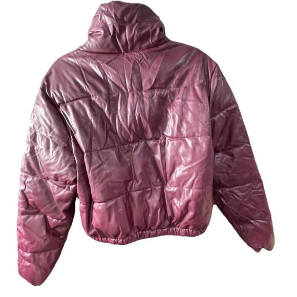 Vigoss Faux Leather Women’s Cropped Puffer Jacket In Burgandy Size L - Picture 2 of 4